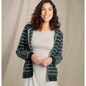 Toad & Co Cashmoor Velour Hoodie Jacket Full Zip Sz XL Gray White Stripe